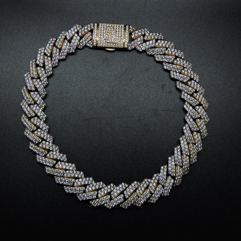Iced London Gold Plated Diamond Prong Link Choker - Picture 2 of 11